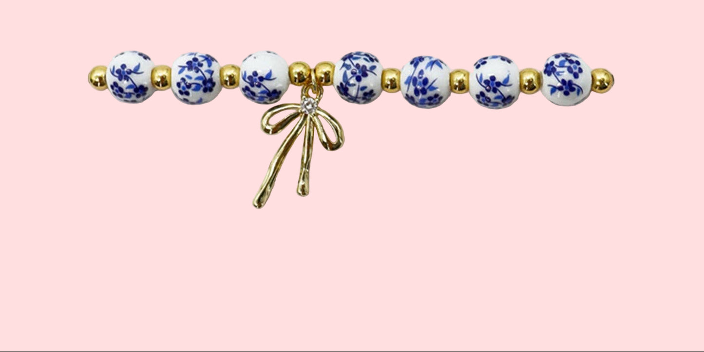 Blue Bow Charm Bracelet