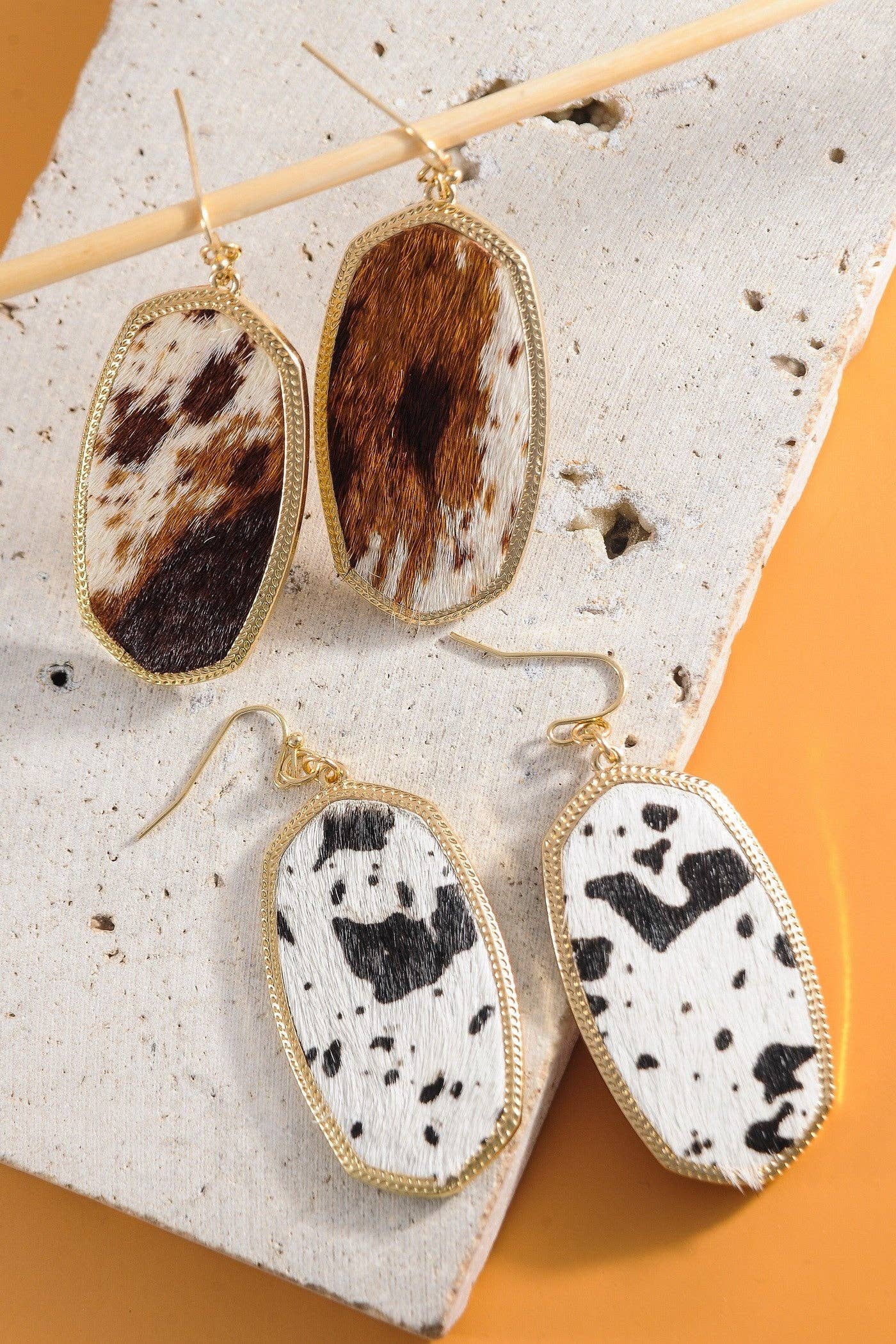 Cow Print Leather Drop Earrings