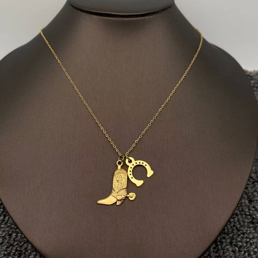 Boots & Horseshoe Pendant Necklace