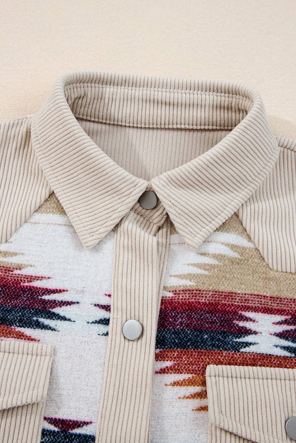 Western Aztec Striped Patchwork Raw Hem Shacket (S-XL)