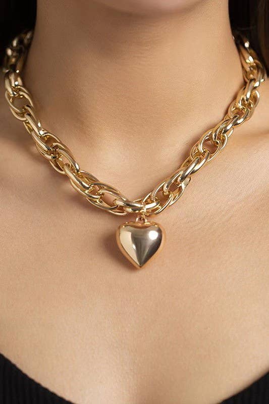 Puffy Chain Heart Charm Necklace