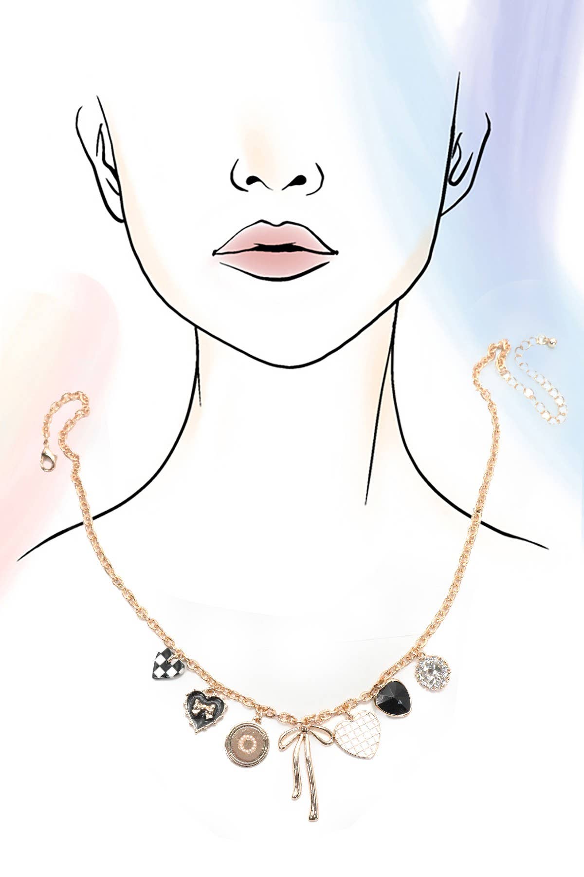 Rhinestone Heart Charm Necklace