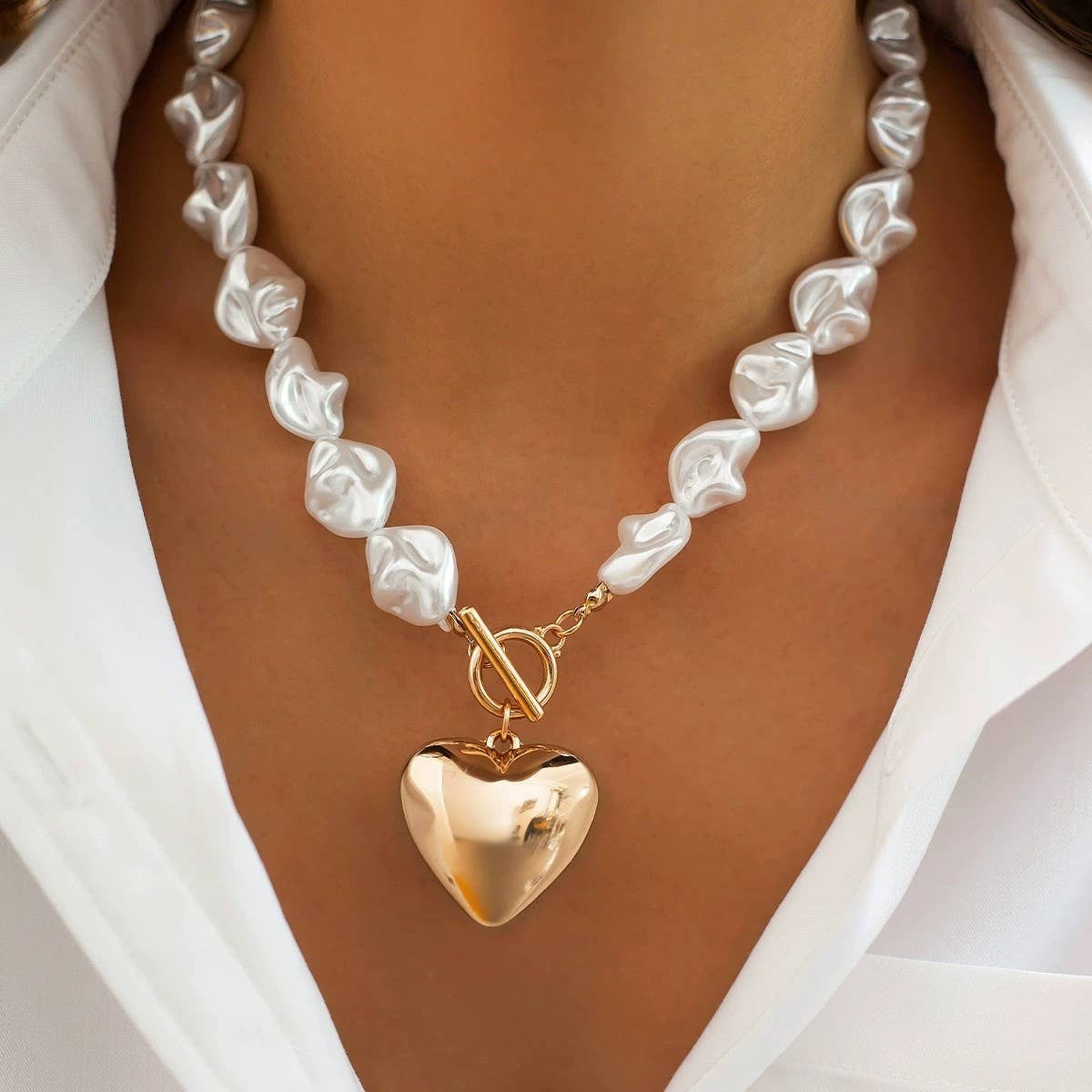 Pearl Heart Charm Necklace