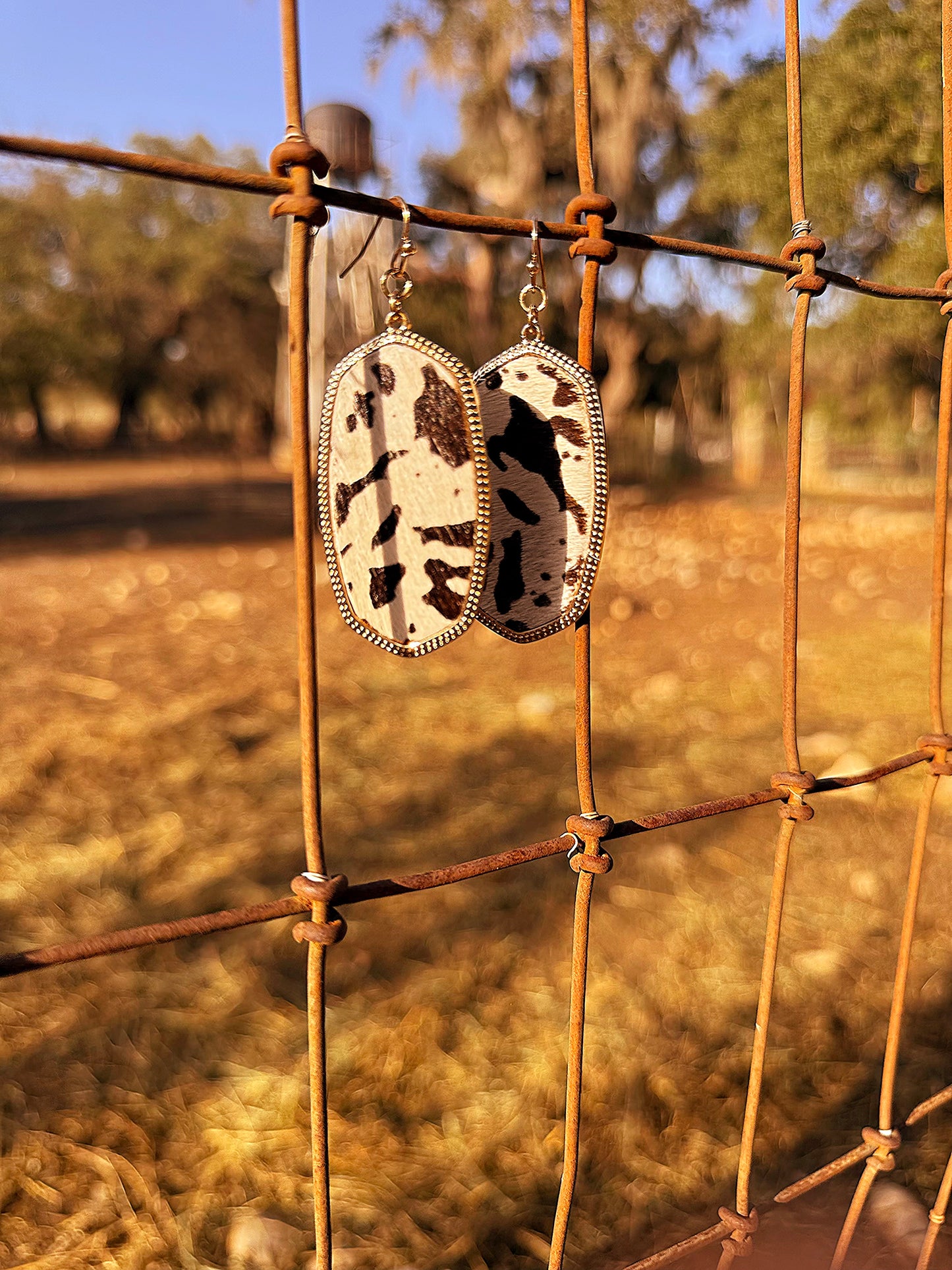 Cow Print Leather Drop Earrings